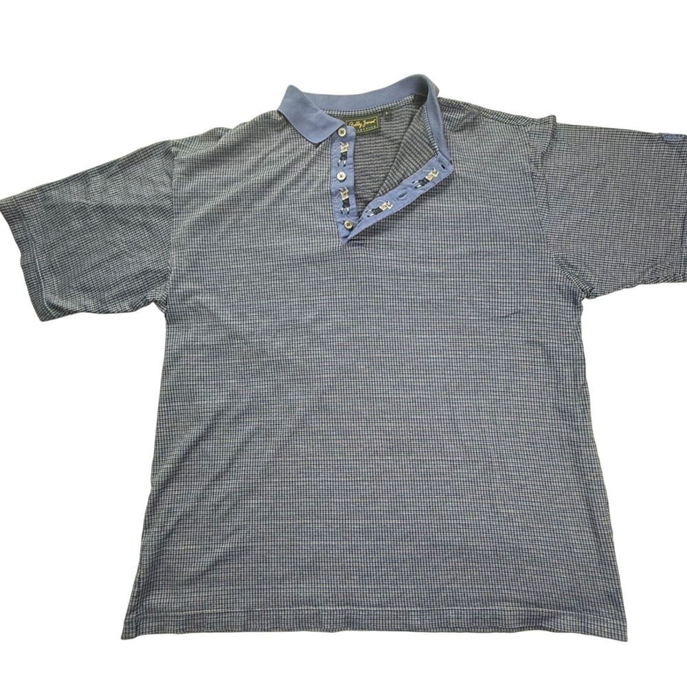 Bobby Jones Collection Mens Blue Micro Check Golf Polo Shirt Large Made in Italy